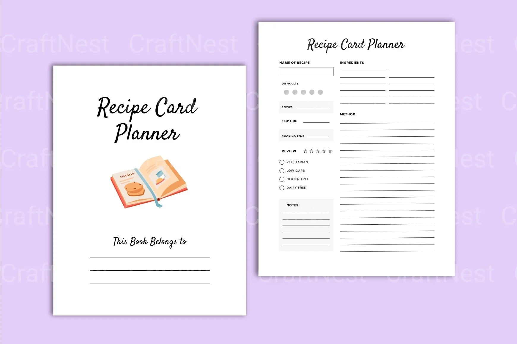 Recipe Card Planner Template - CraftNest - Digital Crafting and Art