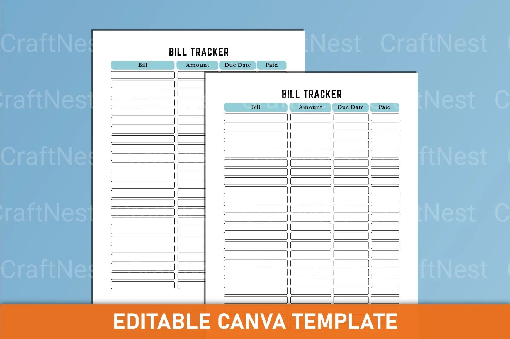 Monthly Bill Tracker Template Canva - CraftNest - Digital Crafting and Art