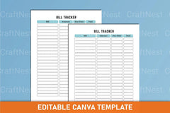 Monthly Bill Tracker Template Canva - CraftNest - Digital Crafting and Art