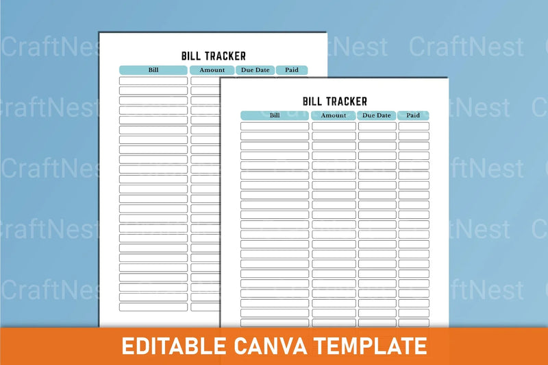 Monthly Bill Tracker Template Canva - CraftNest - Digital Crafting and Art
