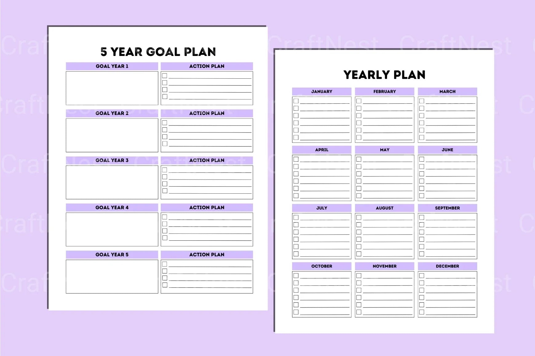 Yearly Goal Planner - CraftNest - Digital Crafting and Art
