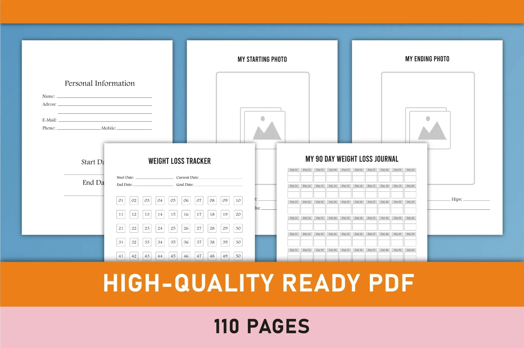 Day Weight Loss Planner - Printable Bundle - CraftNest - Digital Crafting and Art