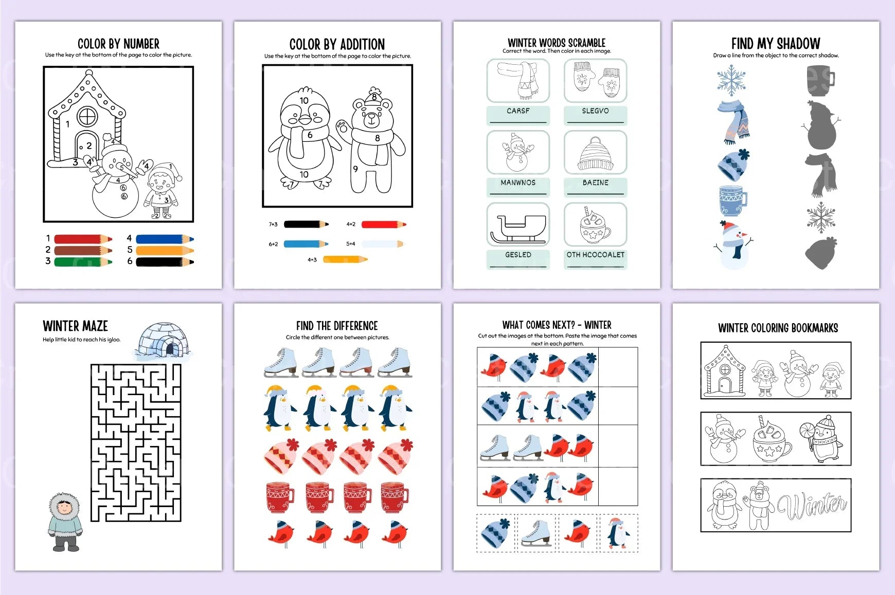 Kindergarten Winter Workbook Activities - CraftNest - Digital Crafting and Art