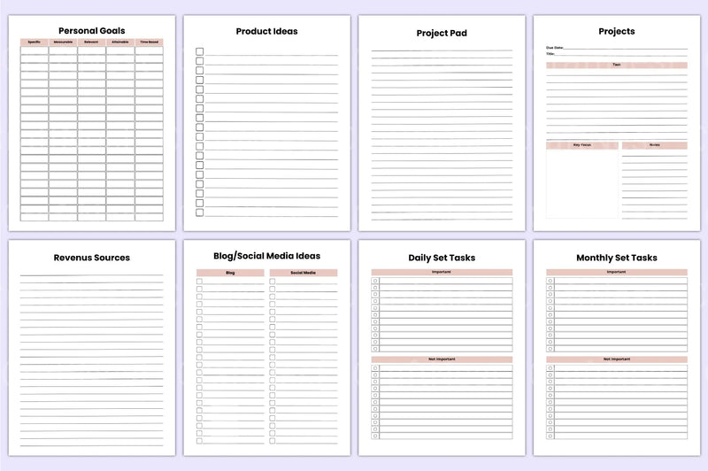 Side Hustle Planner for Entrepreneurs - CraftNest - Digital Crafting and Art