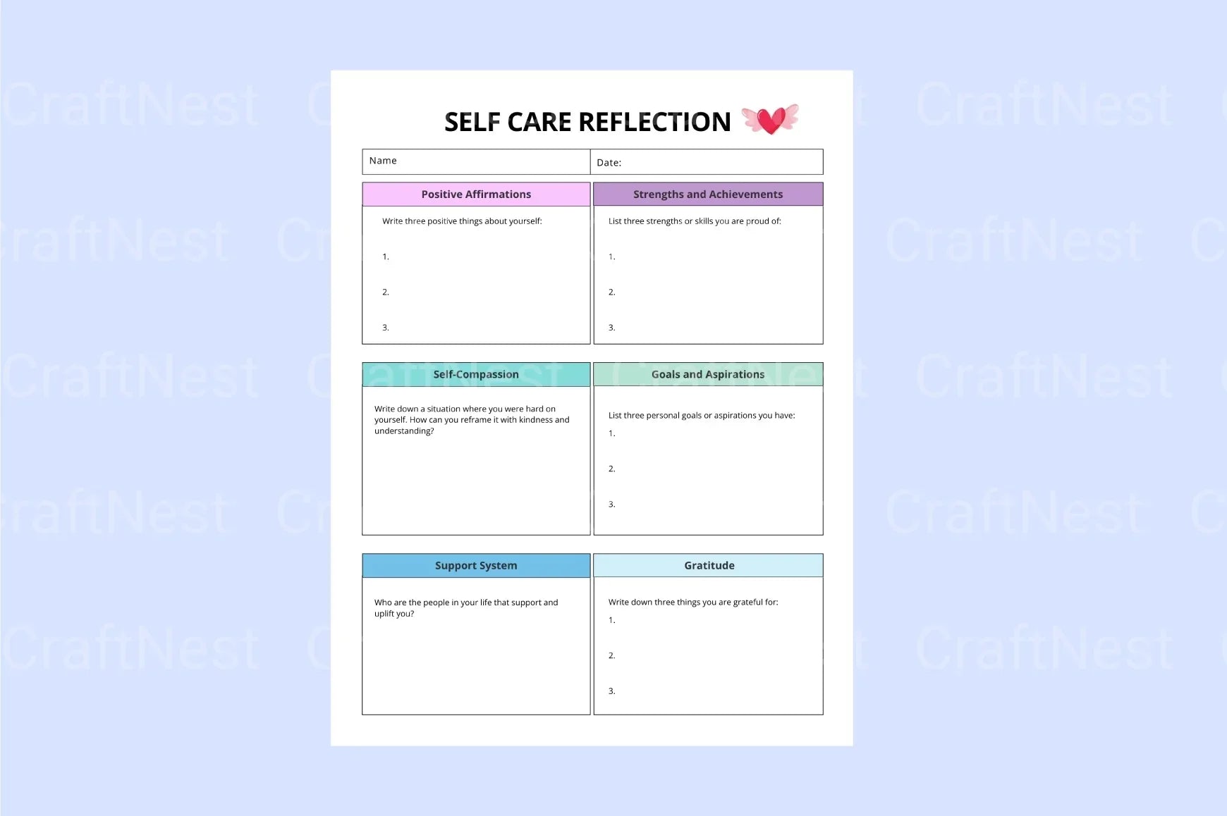 Self Care Reflection Guide - CraftNest - Digital Crafting and Art