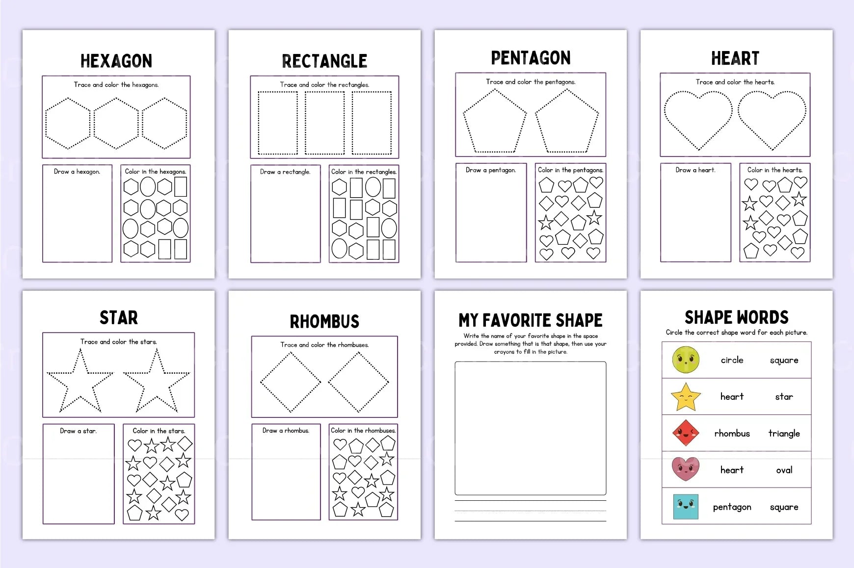 Kindergarten Shapes Workbook for Early Learning - CraftNest - Digital Crafting and Art