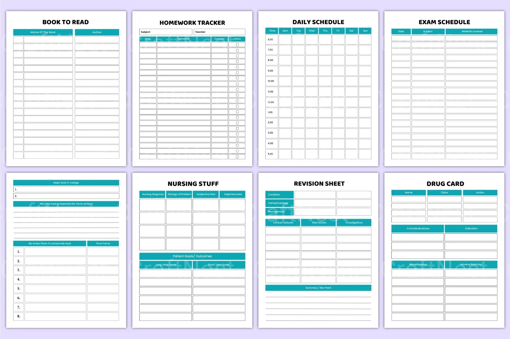 Nursing Student Organizer for Efficient Study Planning - CraftNest - Digital Crafting and Art