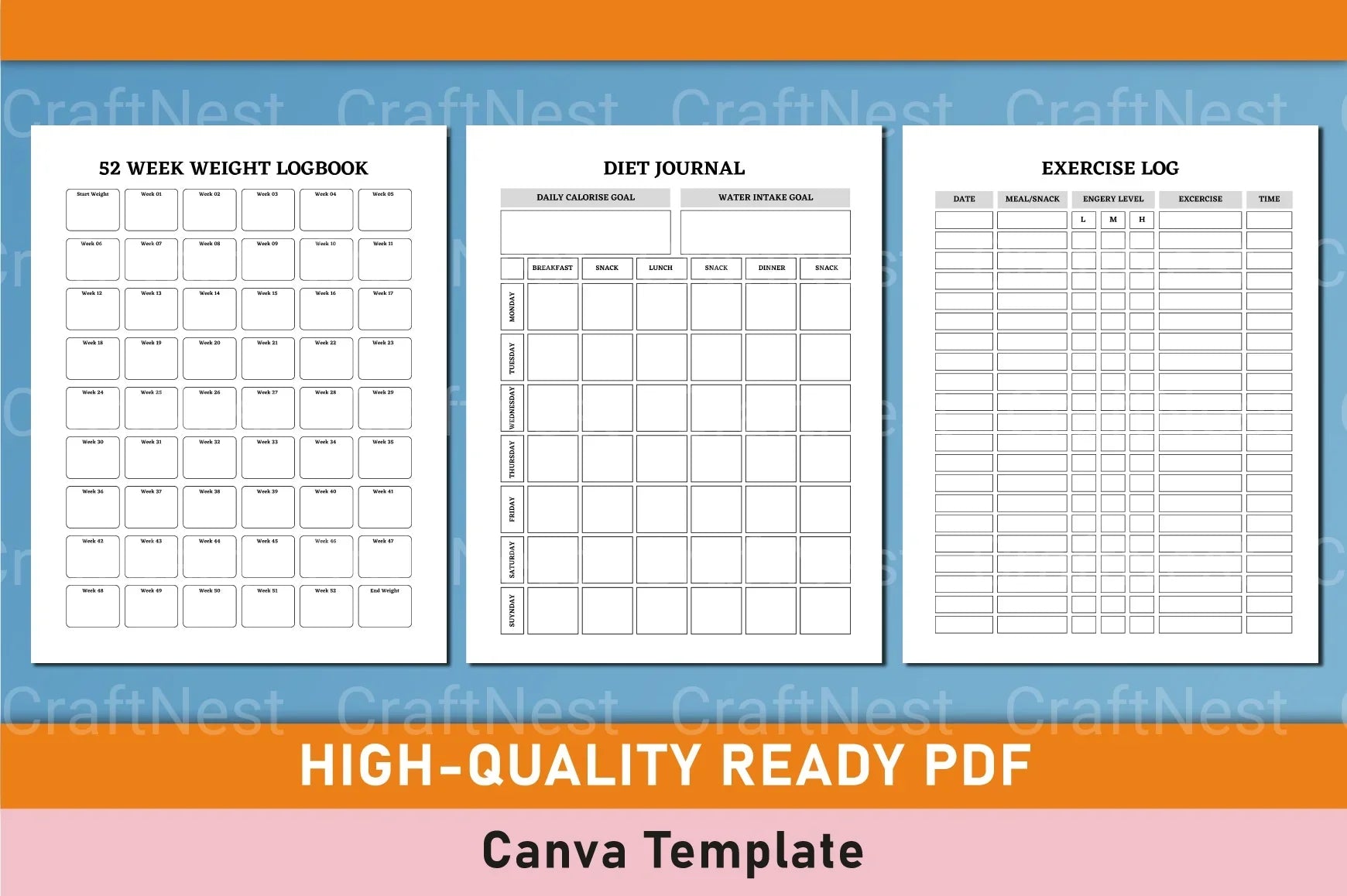 Customizable Fitness Planner Canva Template - CraftNest - Digital Crafting and Art