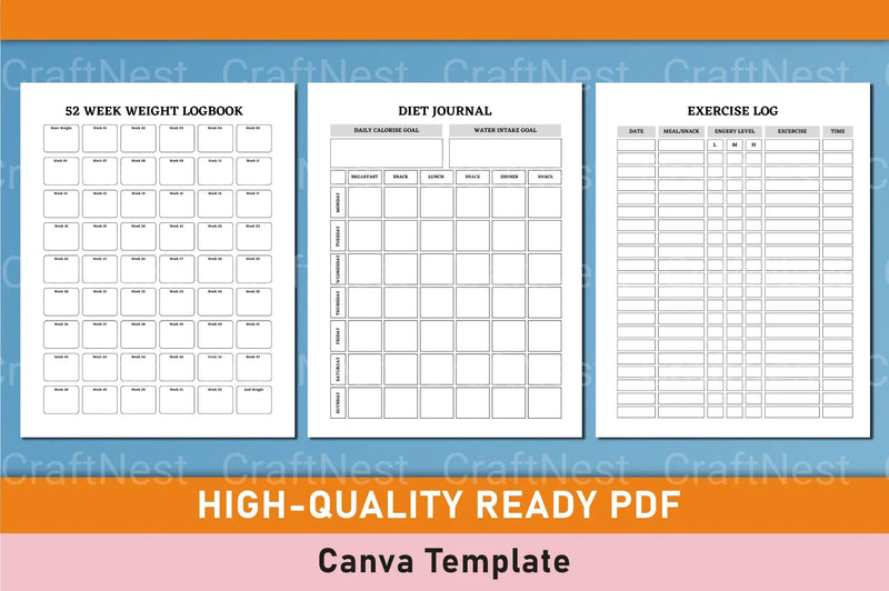 Customizable Fitness Planner Canva Template - CraftNest - Digital Crafting and Art