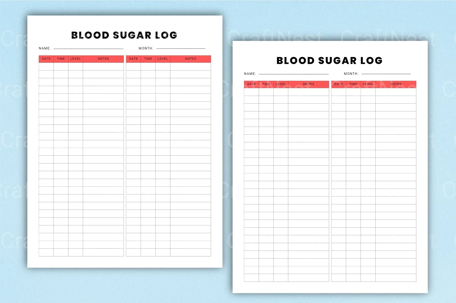 Blood Sugar Log Tracker - CraftNest - Digital Crafting and Art
