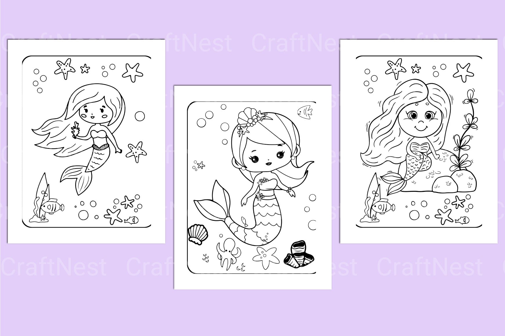 Cute Mermaid Coloring Page - CraftNest - Digital Crafting and Art