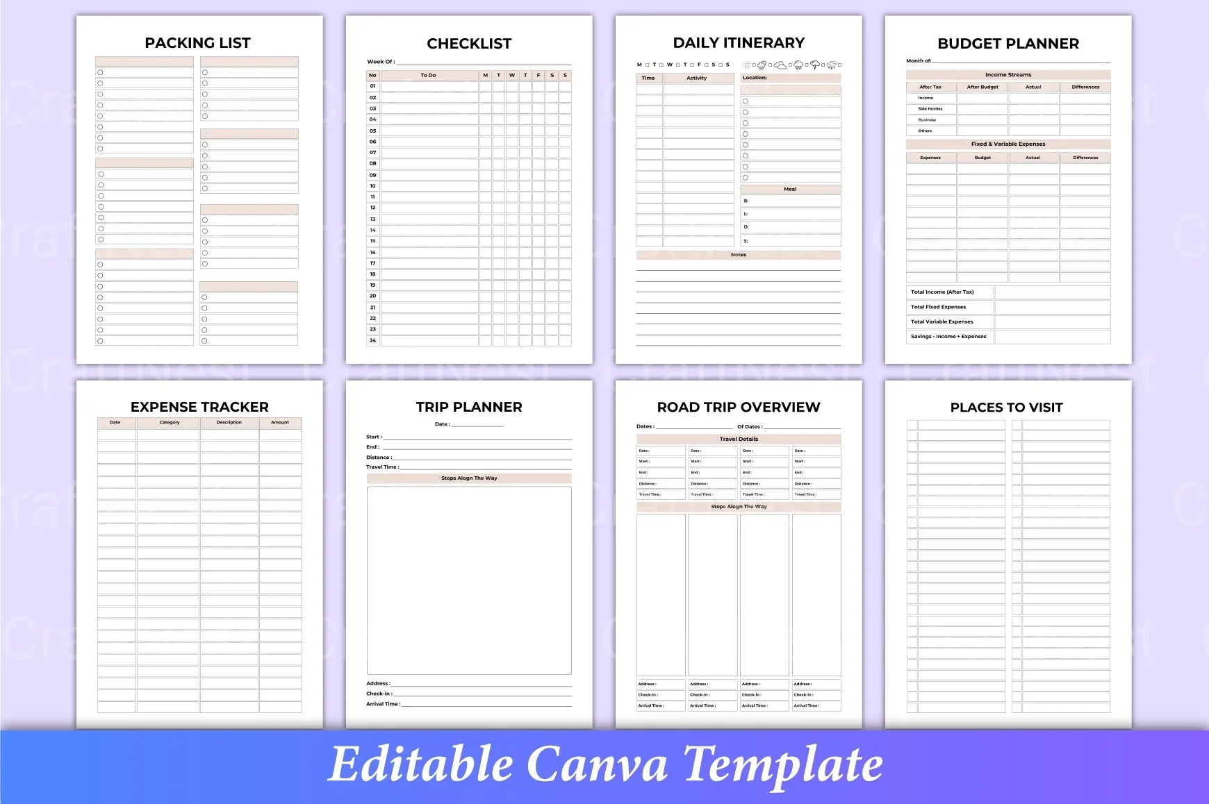 Travel Planner Canva Template Interior - CraftNest - Digital Crafting and Art