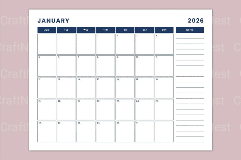 Landscape Monthly Calendar 2024 - CraftNest - Digital Crafting and Art