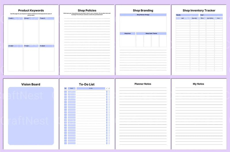 Online Shop Planner Template - CraftNest - Digital Crafting and Art