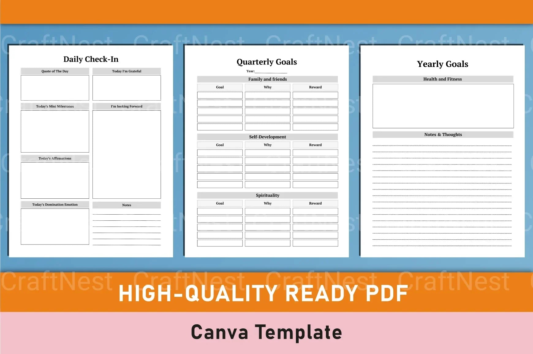 Self Care Wellness Planner Template on Canva - CraftNest - Digital Crafting and Art