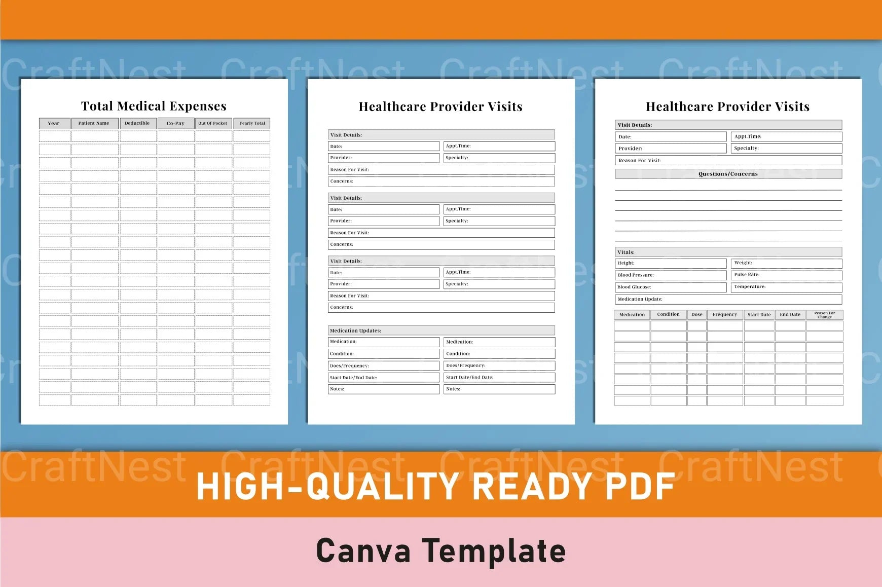 Medical Planner Template - CraftNest - Digital Crafting and Art