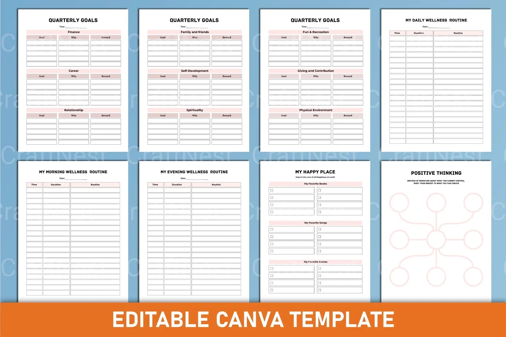 Wellness Planner Canva Interior Design - CraftNest - Digital Crafting and Art