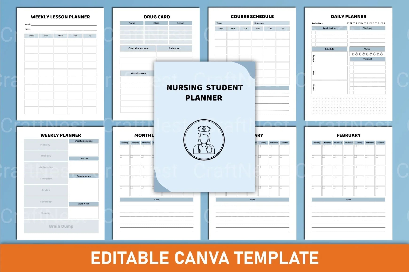Nursing Student Planner Canva Template - CraftNest - Digital Crafting and Art