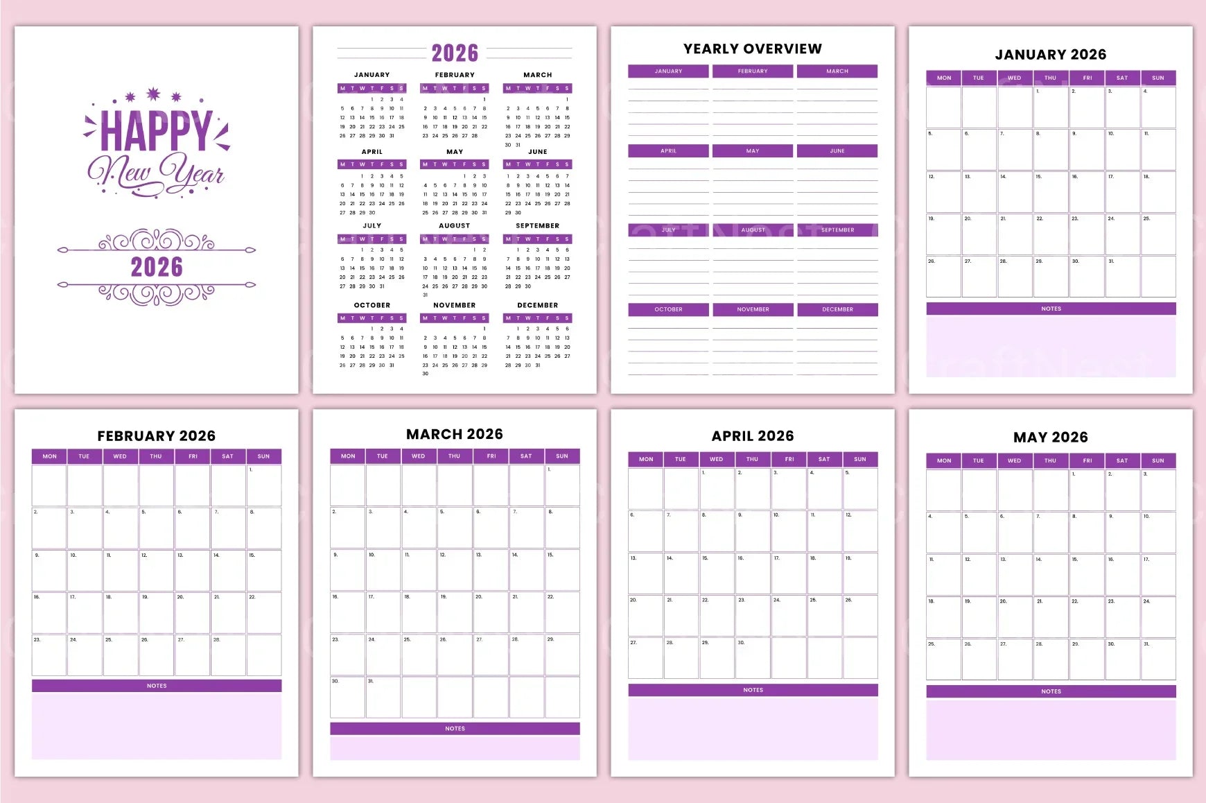 Yearly Monthly Planner Template - CraftNest - Digital Crafting and Art