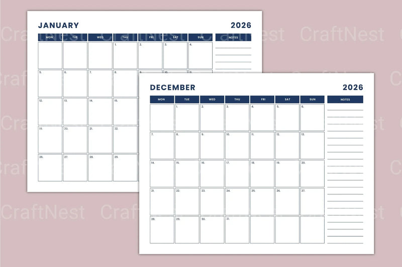 Landscape Monthly Calendar 2024 - CraftNest - Digital Crafting and Art