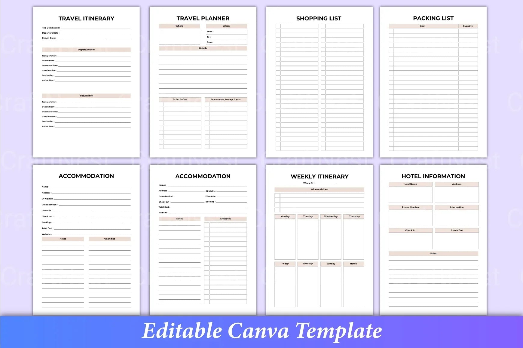 Travel Planner Canva Template Interior - CraftNest - Digital Crafting and Art