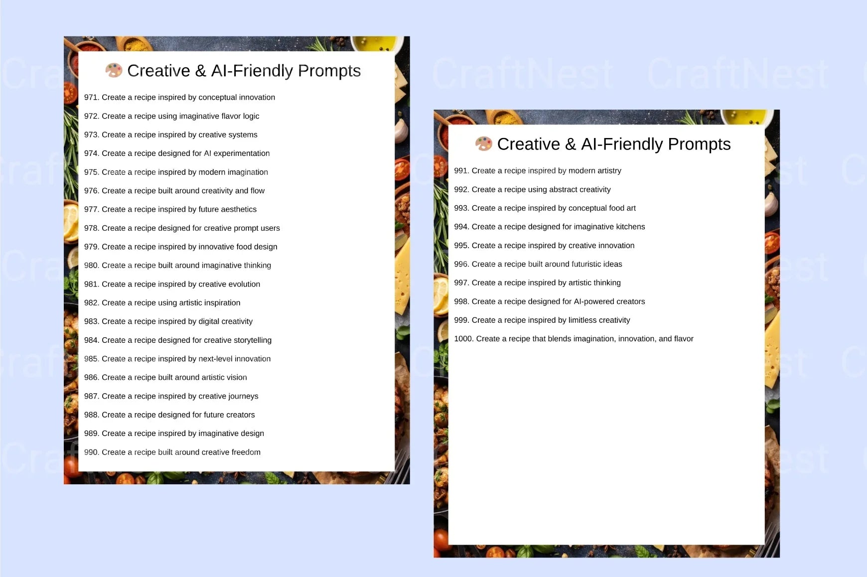 Recipe Creator Prompts for Culinary Inspiration - CraftNest - Digital Crafting and Art