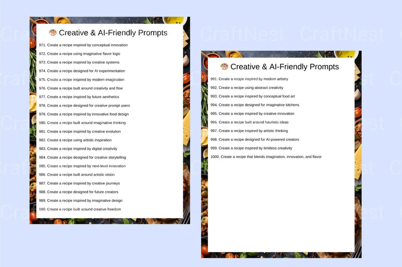 Recipe Creator Prompts for Culinary Inspiration - CraftNest - Digital Crafting and Art