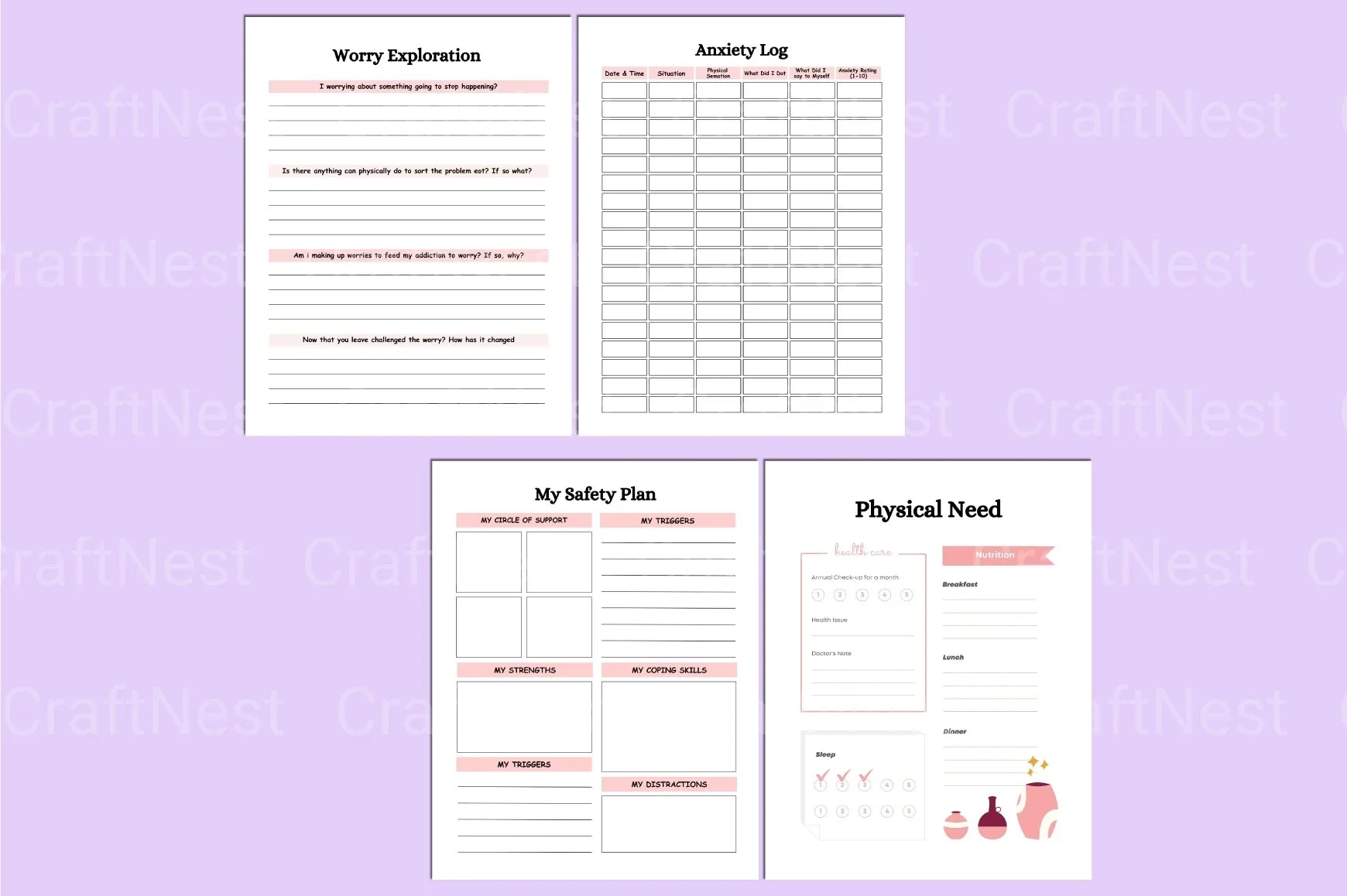 Mental Health Wellness Planner - CraftNest - Digital Crafting and Art