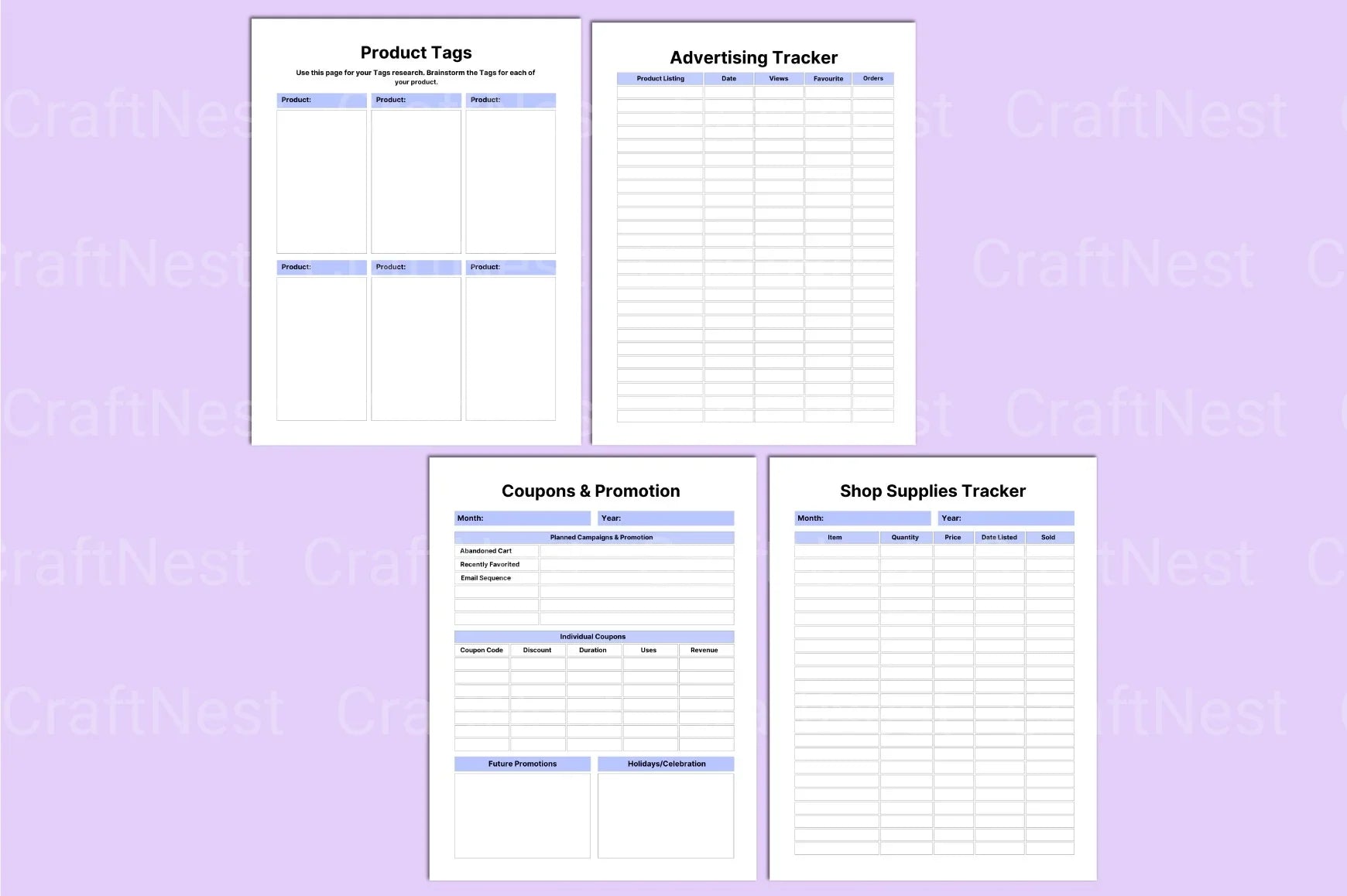 Online Shop Planner Template - CraftNest - Digital Crafting and Art