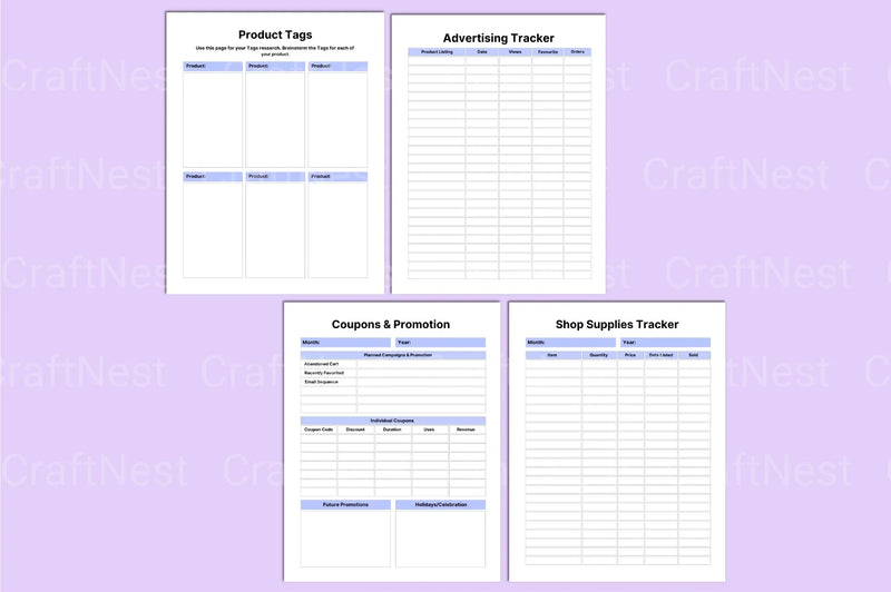 Online Shop Planner Template - CraftNest - Digital Crafting and Art