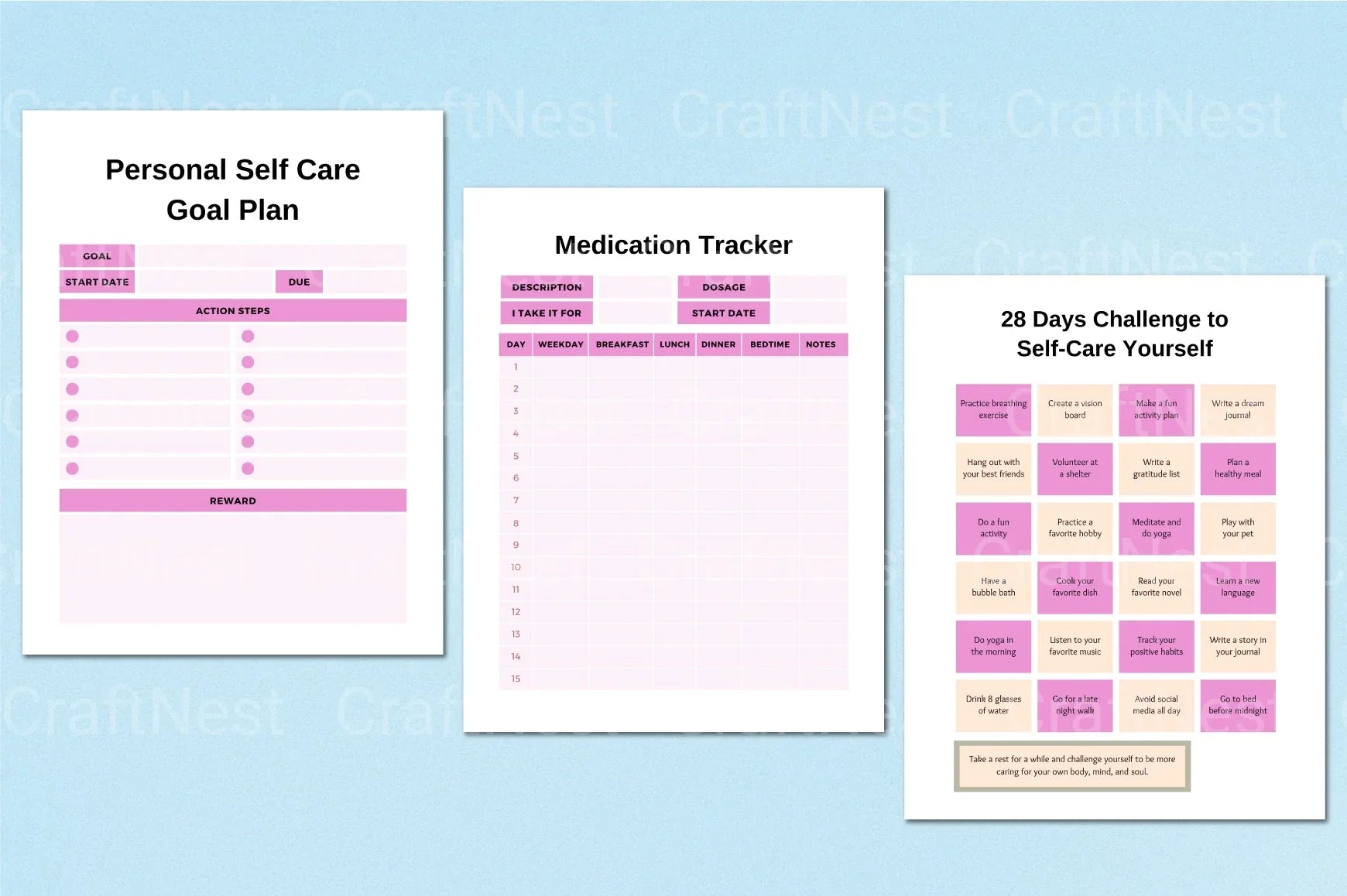 Self-Care Wellness Planner for Personal Growth - CraftNest - Digital Crafting and Art