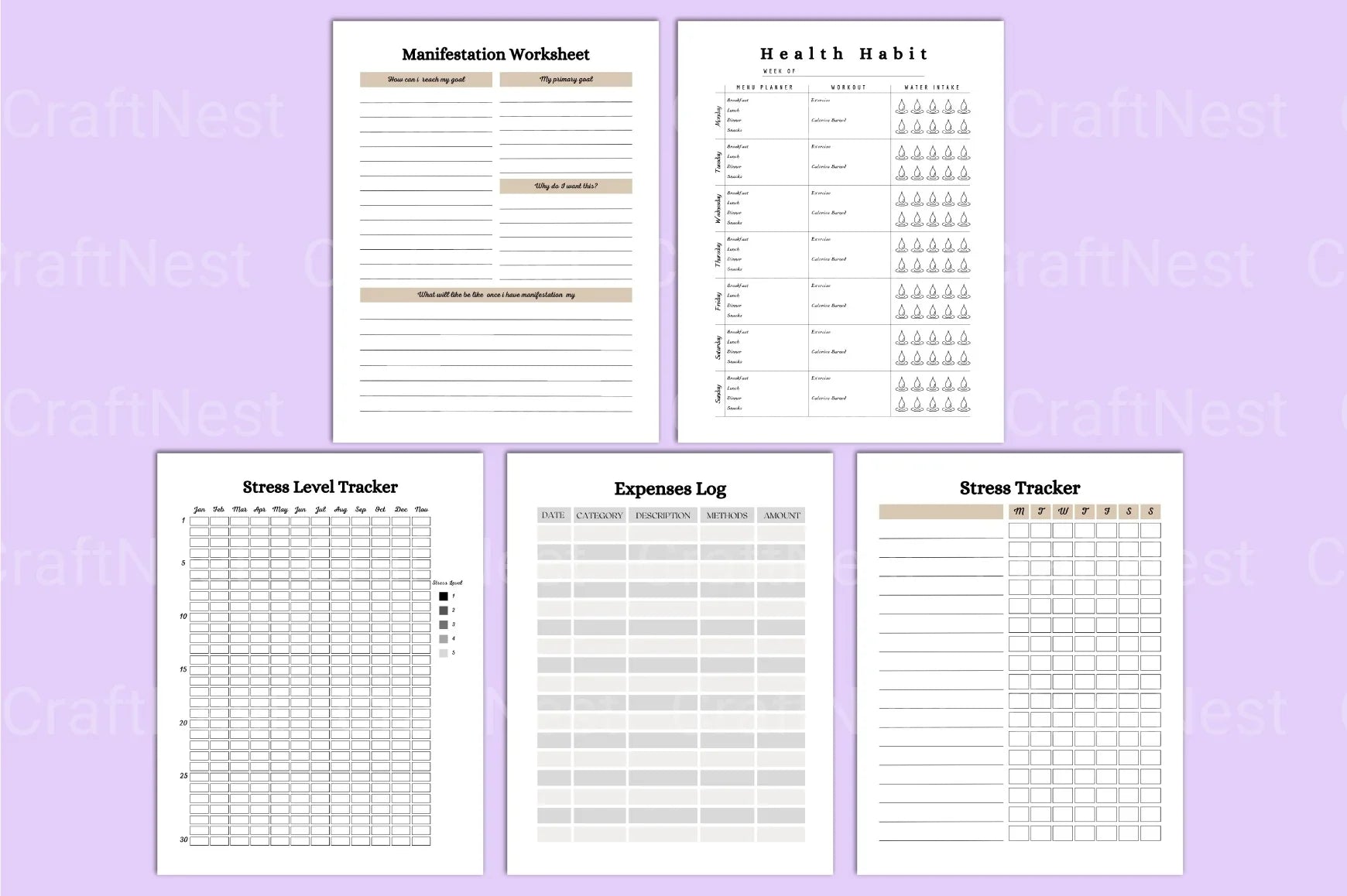 Mental Health Wellness Planner - CraftNest - Digital Crafting and Art