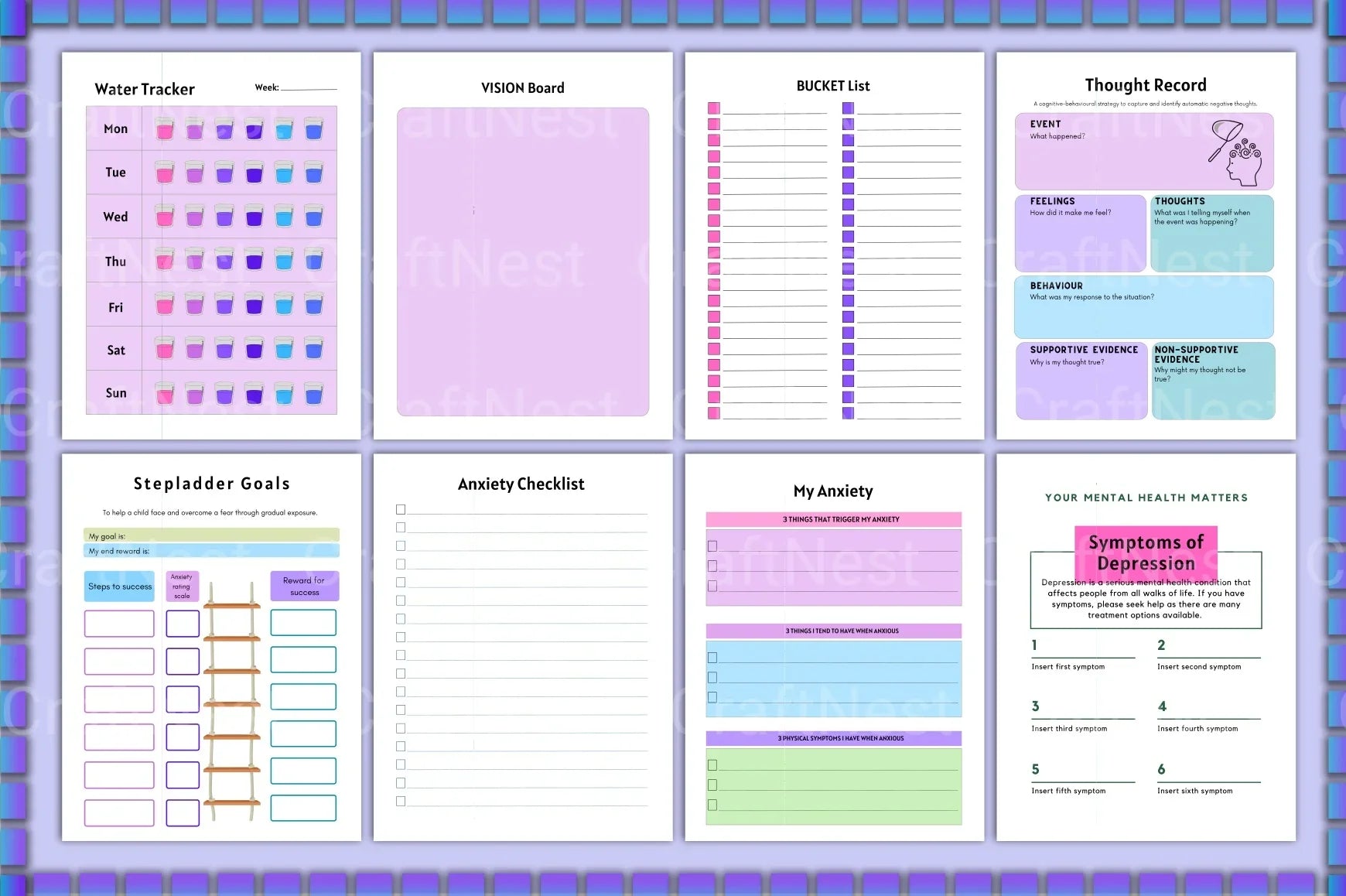 Anxiety and Depression Workbook for Mental Health - CraftNest - Digital Crafting and Art