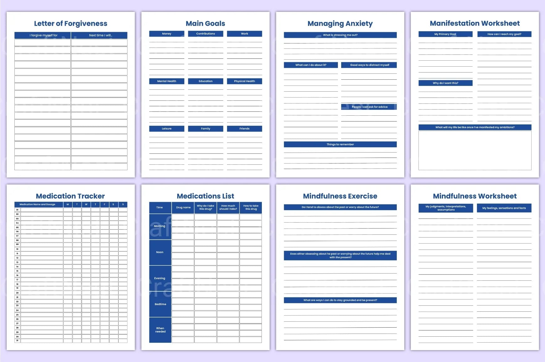 Mental Health Planner for Wellness and Self-Care - CraftNest - Digital Crafting and Art