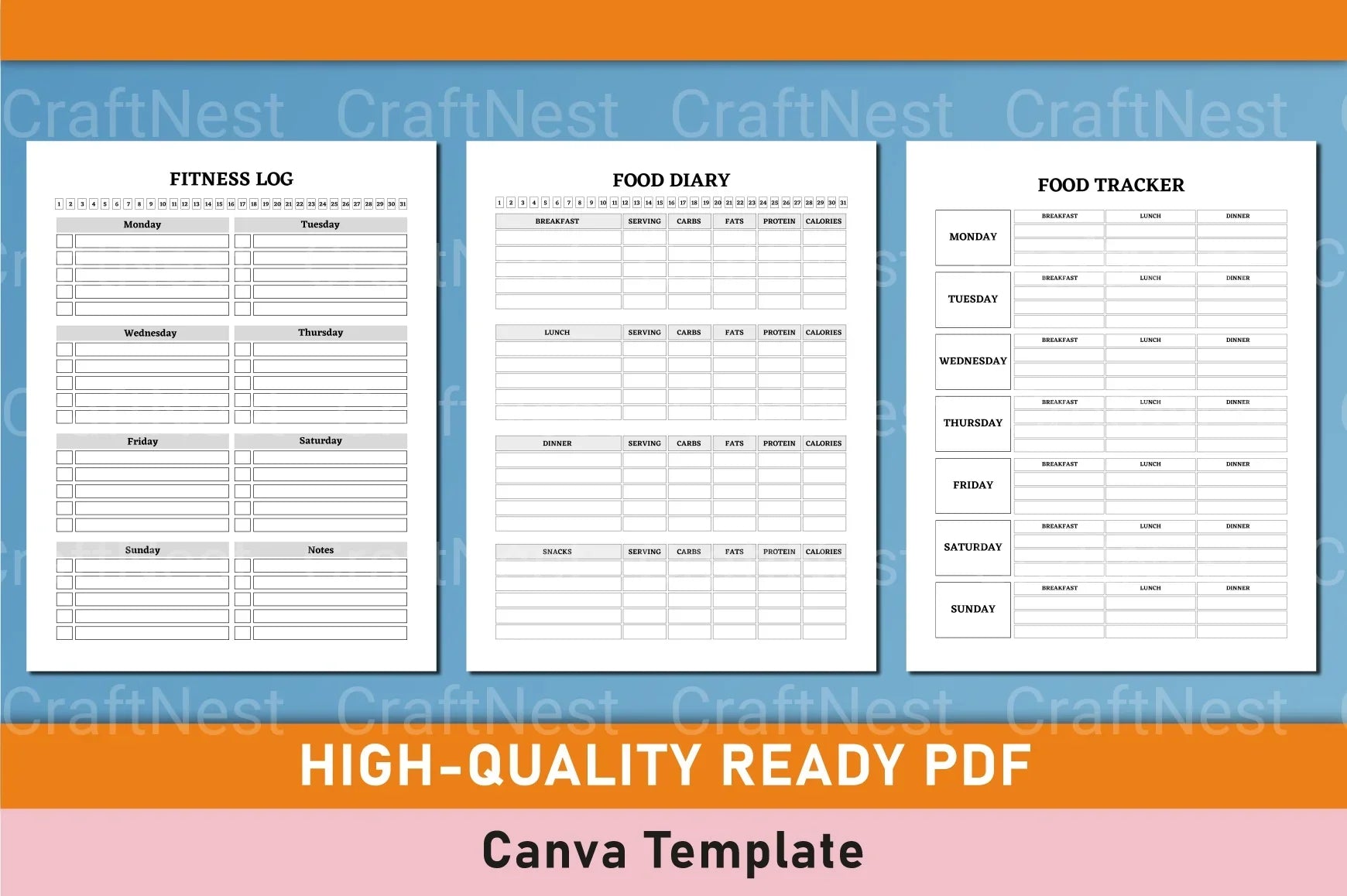 Customizable Fitness Planner Canva Template - CraftNest - Digital Crafting and Art