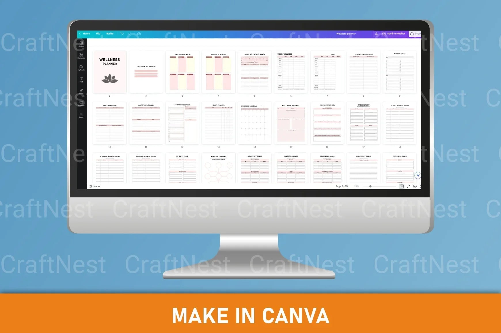 Wellness Planner Canva Interior Design - CraftNest - Digital Crafting and Art