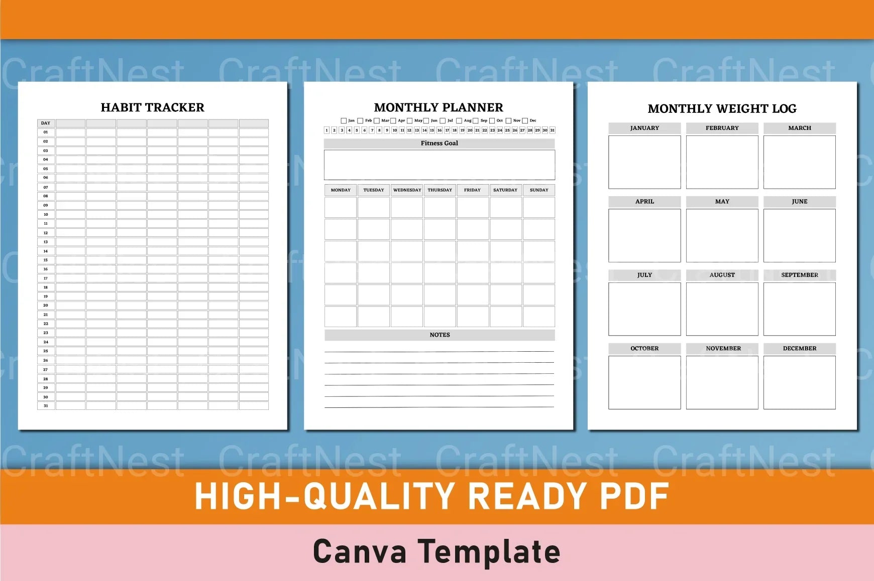 Customizable Fitness Planner Canva Template - CraftNest - Digital Crafting and Art
