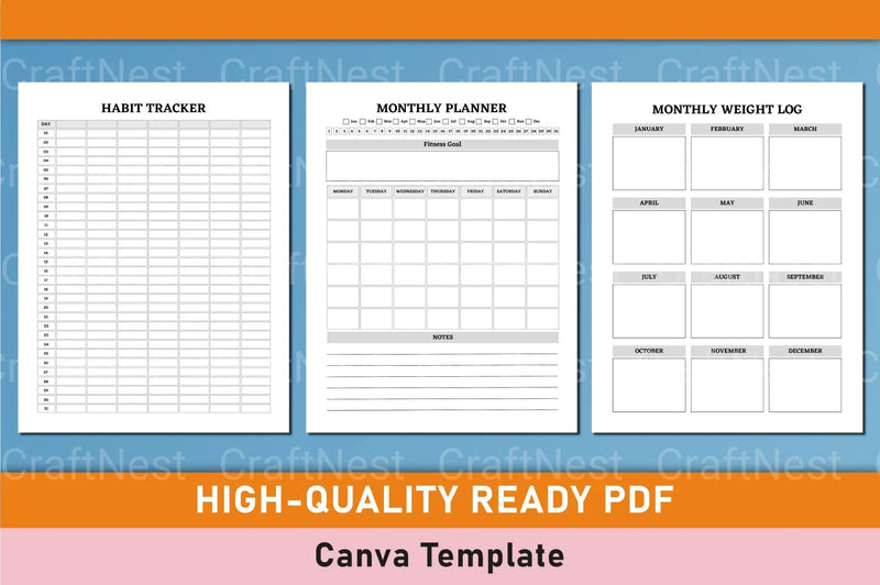 Customizable Fitness Planner Canva Template - CraftNest - Digital Crafting and Art