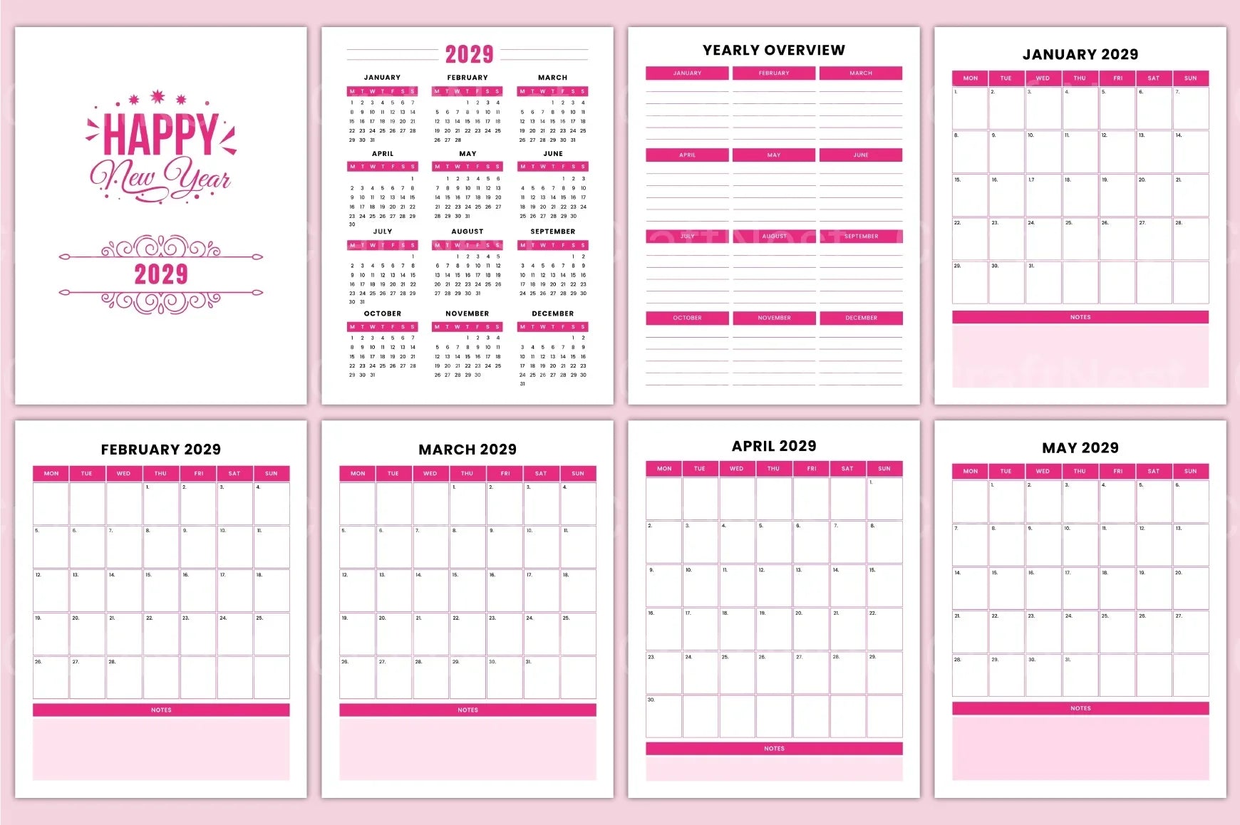 Yearly Monthly Planner Template - CraftNest - Digital Crafting and Art