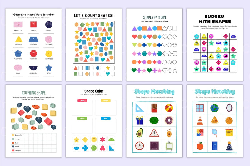 Kindergarten Shapes Workbook for Early Learning - CraftNest - Digital Crafting and Art