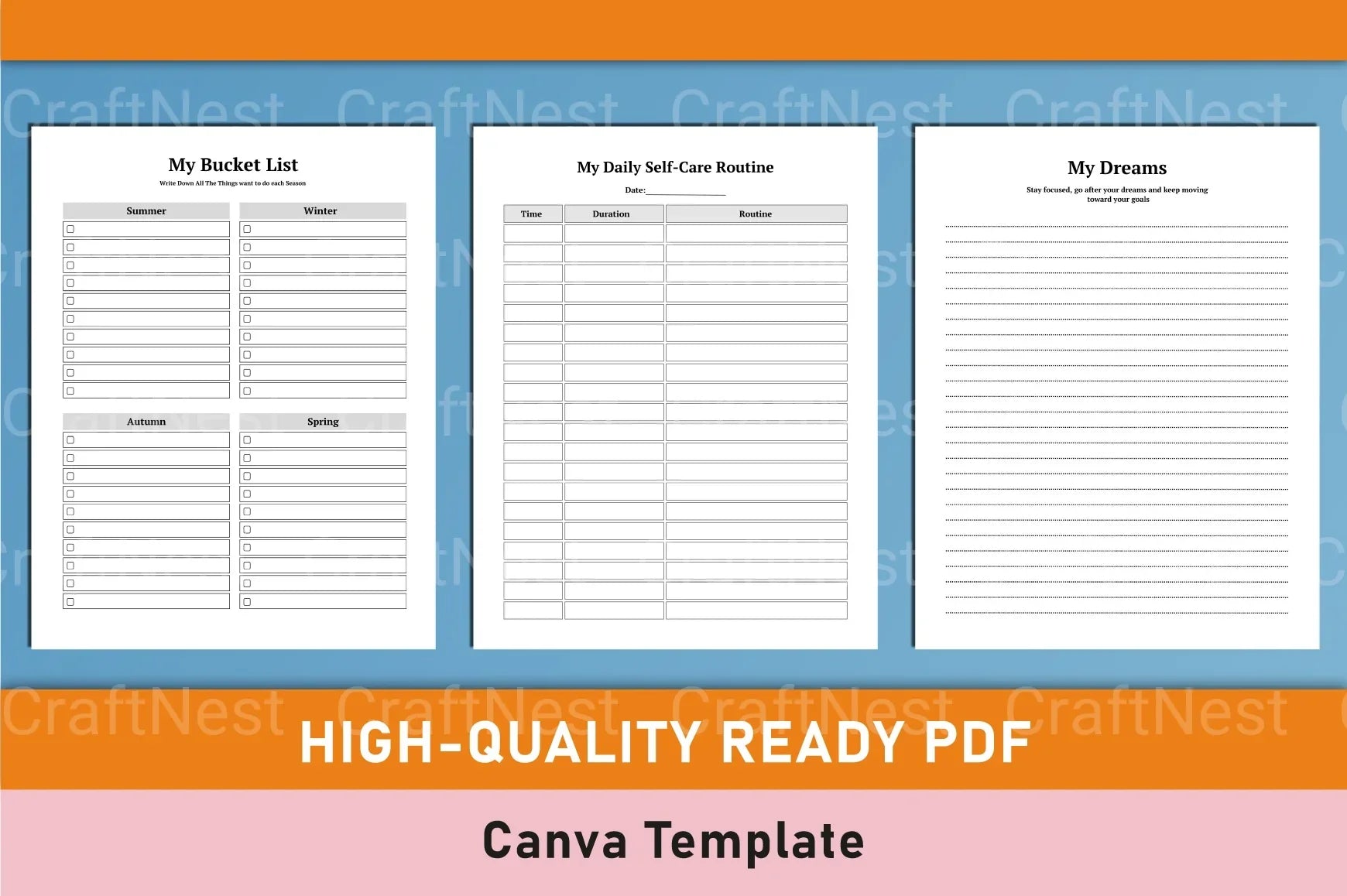 Self Care Wellness Planner Template on Canva - CraftNest - Digital Crafting and Art
