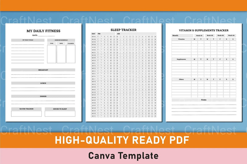 Customizable Fitness Planner Canva Template - CraftNest - Digital Crafting and Art