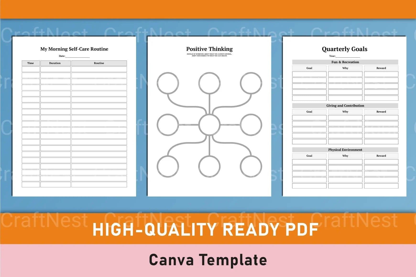 Self Care Wellness Planner Template on Canva - CraftNest - Digital Crafting and Art