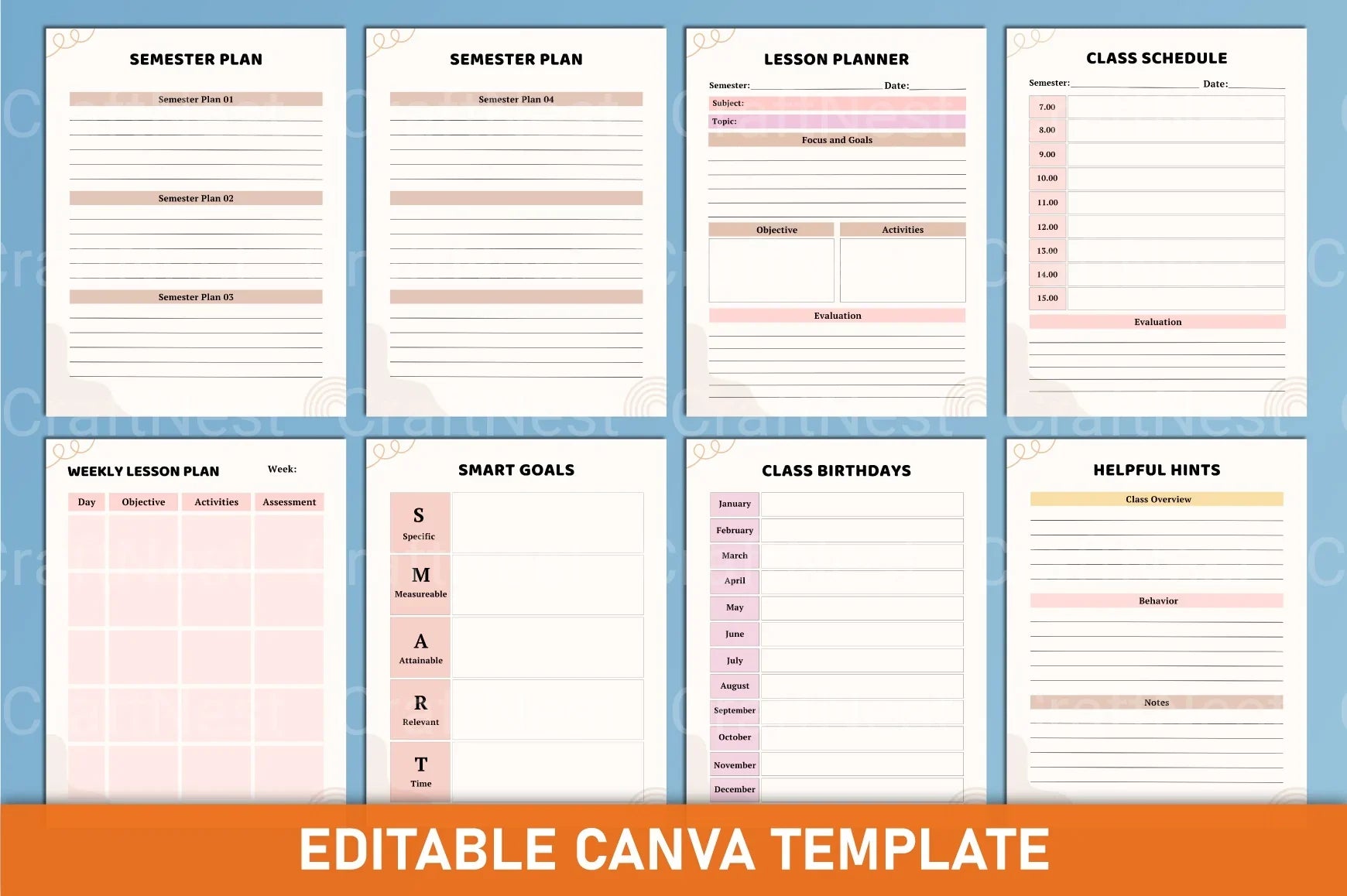 Customizable Teacher Planner Template - CraftNest - Digital Crafting and Art