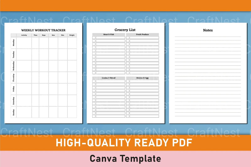 Customizable Fitness Planner Canva Template - CraftNest - Digital Crafting and Art
