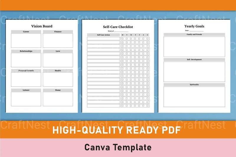 Self Care Wellness Planner Template on Canva - CraftNest - Digital Crafting and Art