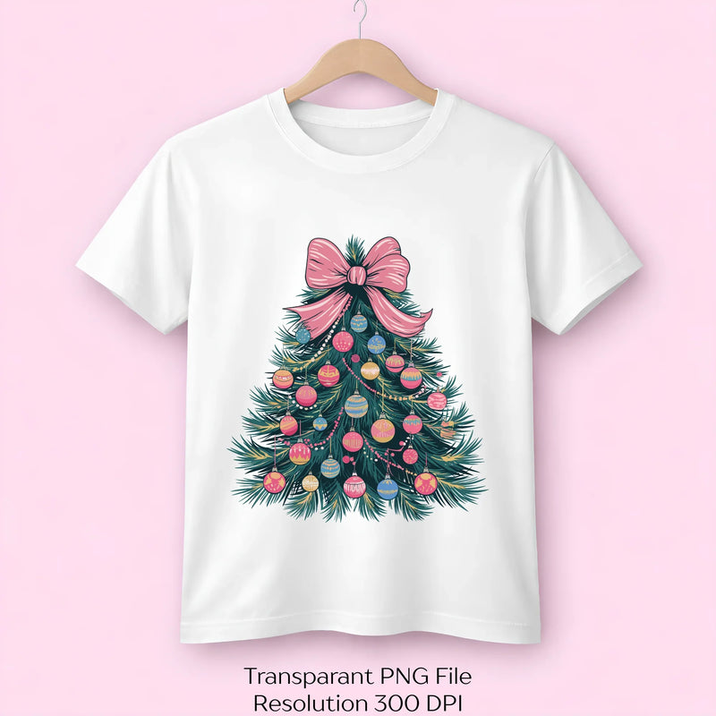 Christmas Tree Pink Bow Ornaments Clipart Bundle - CraftNest - Digital Crafting and Art