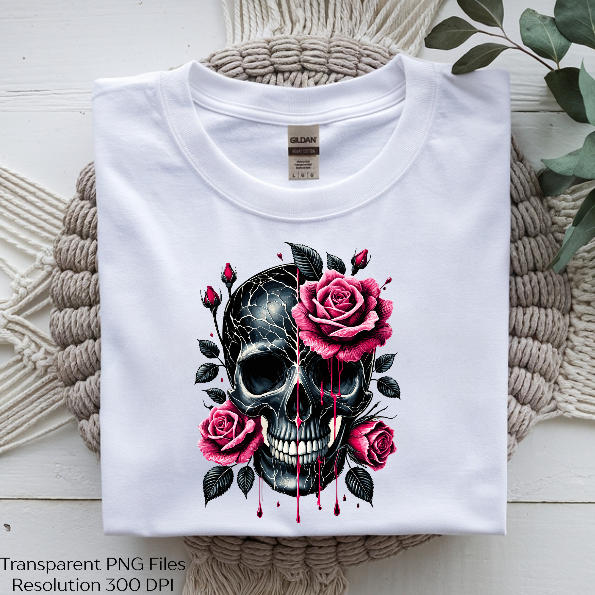 Cracked Skull with Pink Roses Gothic Clipart Bundle