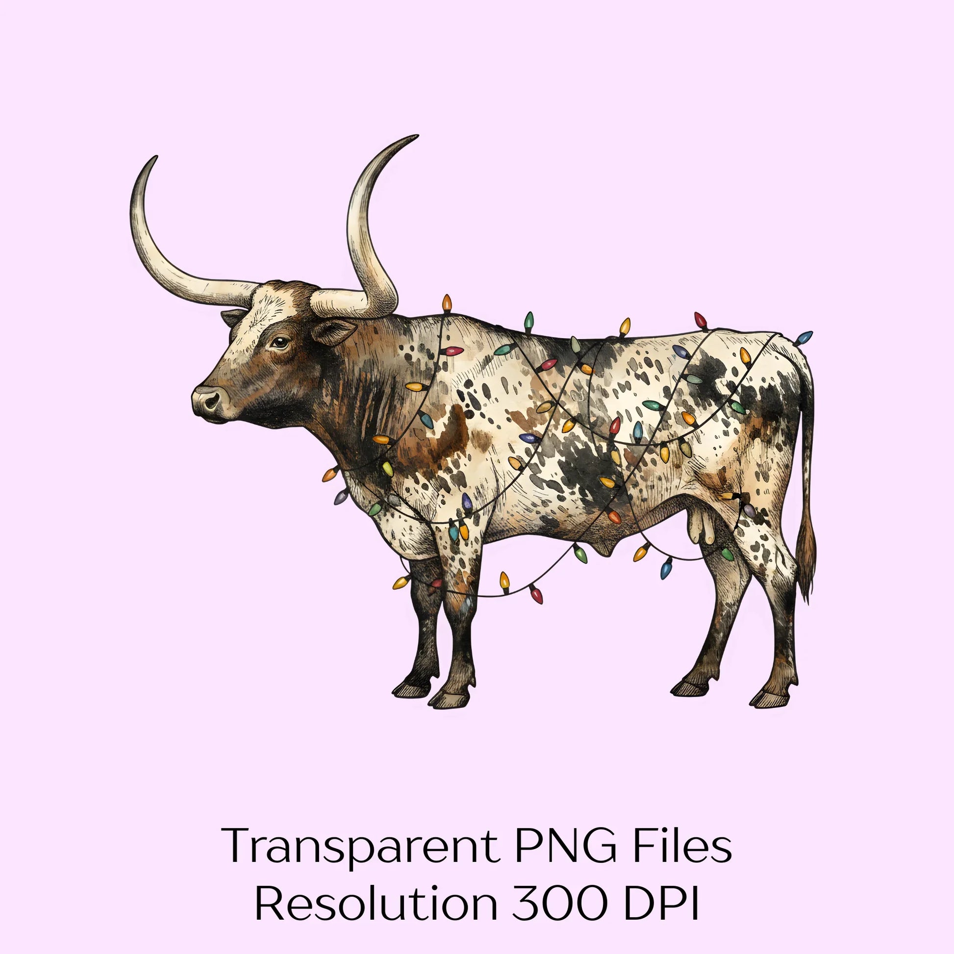 Longhorn Wrapped in Christmas Lights Clipart Bundle - CraftNest - Digital Crafting and Art