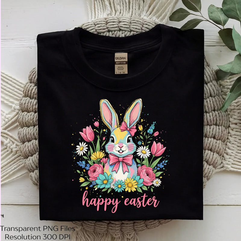 Cute Pastel Bunny Happy Easter Floral Clipart Bundle - CraftNest - Digital Crafting and Art